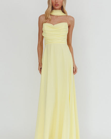 Yellow Strapless Scarf Maxi Dress