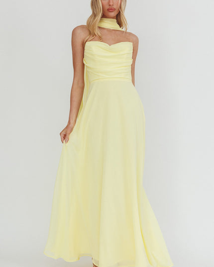 Yellow Strapless Scarf Maxi Dress
