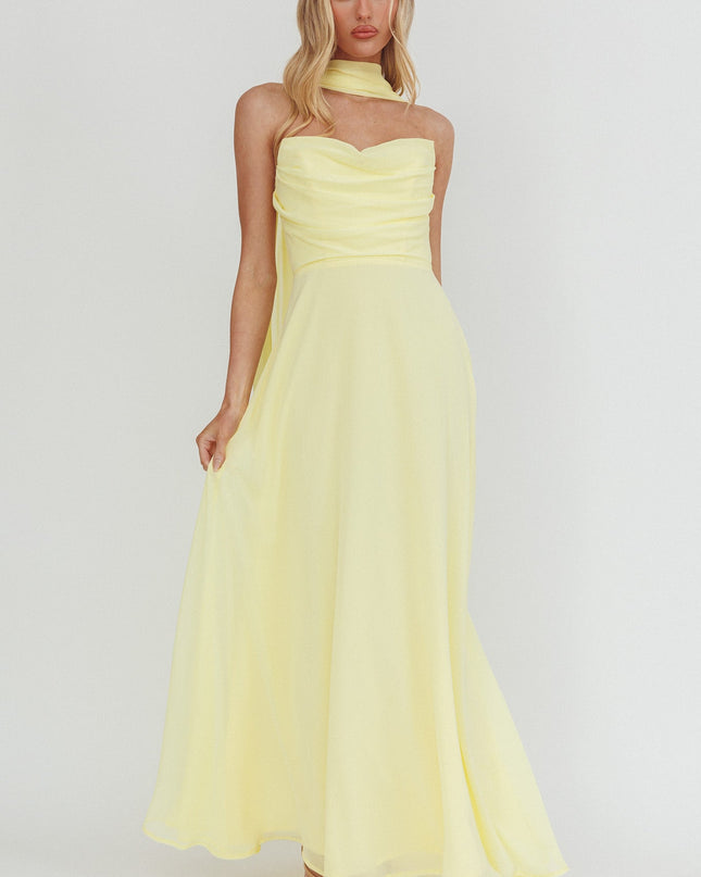Yellow Strapless Scarf Maxi Dress