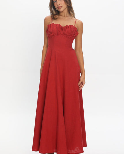 Red Gathered Bust Maxi Dress