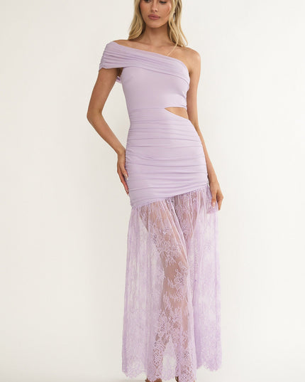 Lilac Cut-Out Waist Lace Maxi Dress