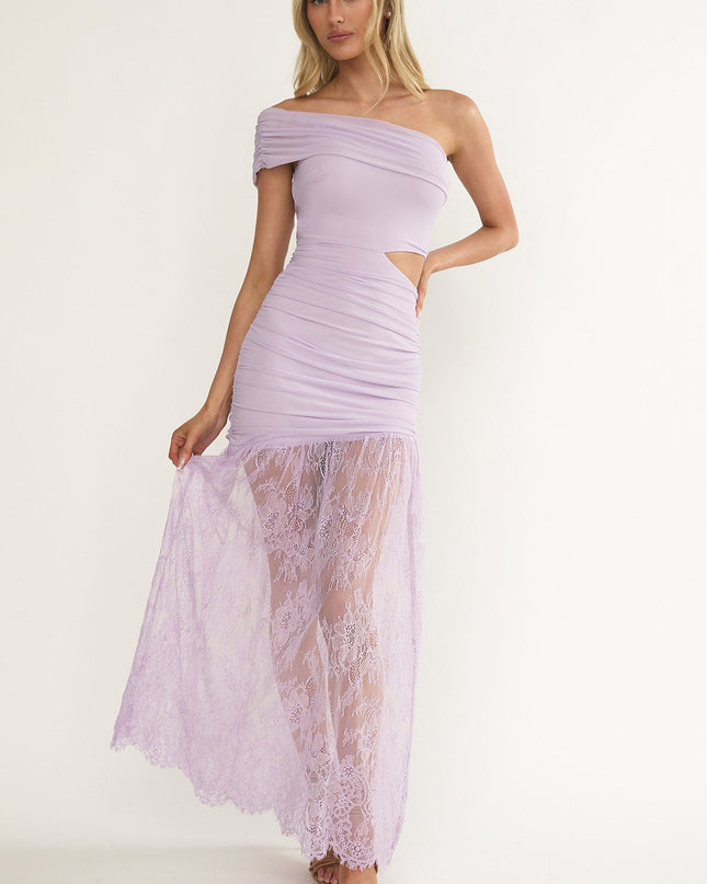 Lilac Cut-Out Waist Lace Maxi Dress