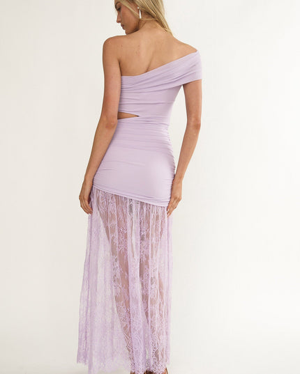 Lilac Cut-Out Waist Lace Maxi Dress