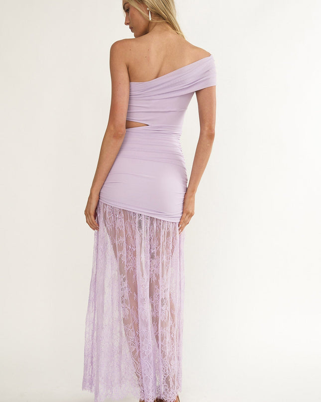 Lilac Cut-Out Waist Lace Maxi Dress