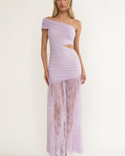 Lilac Cut-Out Waist Lace Maxi Dress