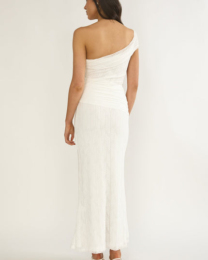 White One-Shoulder Textured Maxi Dress