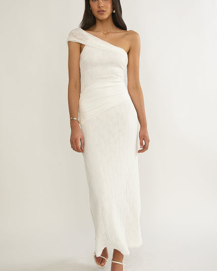 White One-Shoulder Textured Maxi Dress