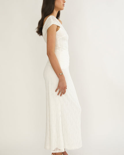White One-Shoulder Textured Maxi Dress
