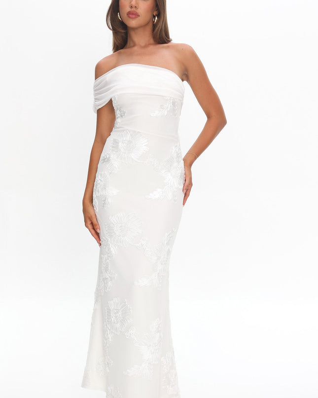 White One-Shoulder Maxi Dress Embellished