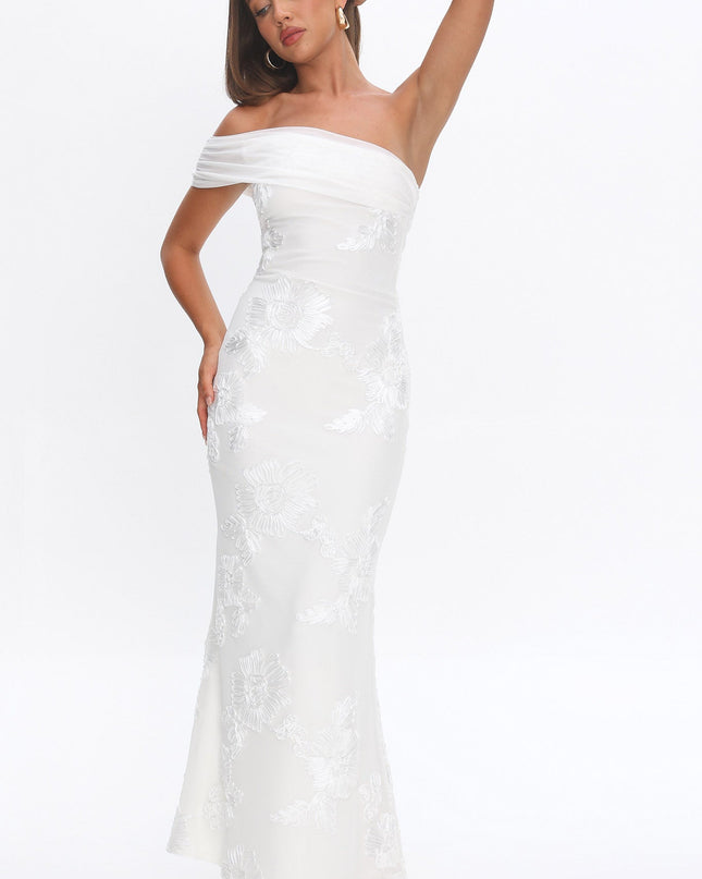 White One-Shoulder Maxi Dress Embellished