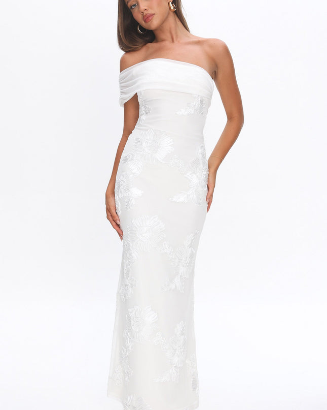 White One-Shoulder Maxi Dress Embellished