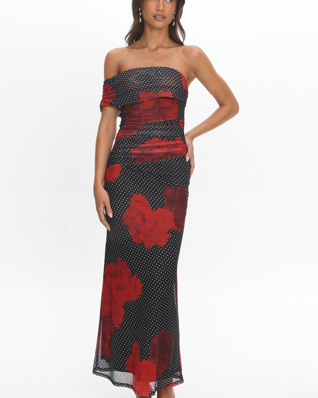 Black One-Shoulder Maxi Dress Rose