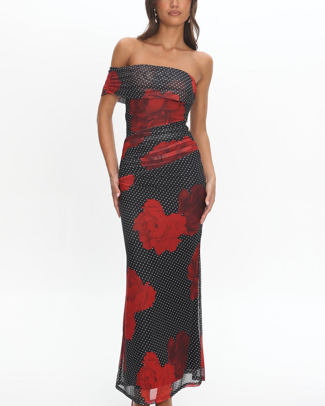 Black One-Shoulder Maxi Dress Rose