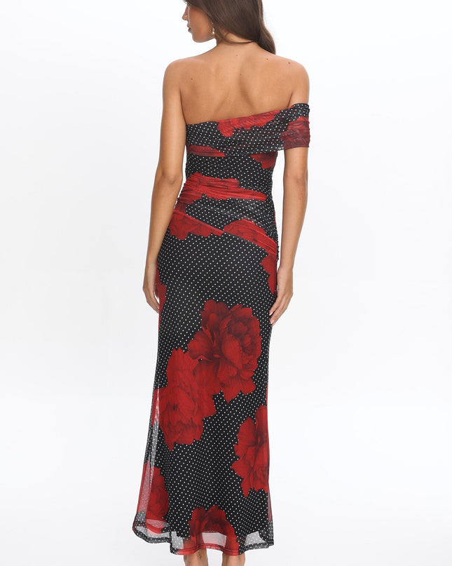 Black One-Shoulder Maxi Dress Rose