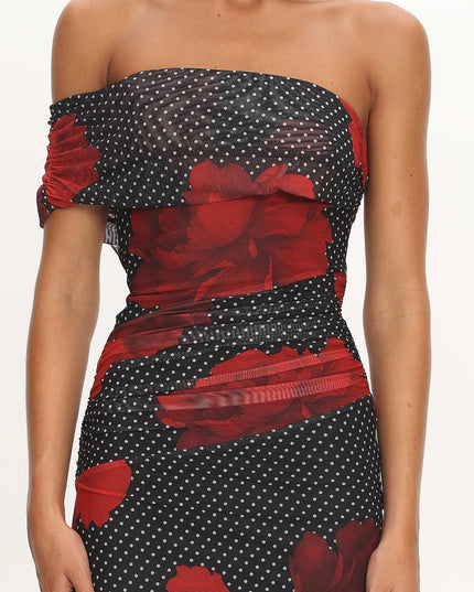 Black One-Shoulder Maxi Dress Rose