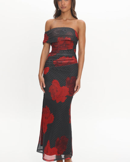 Black One-Shoulder Maxi Dress Rose