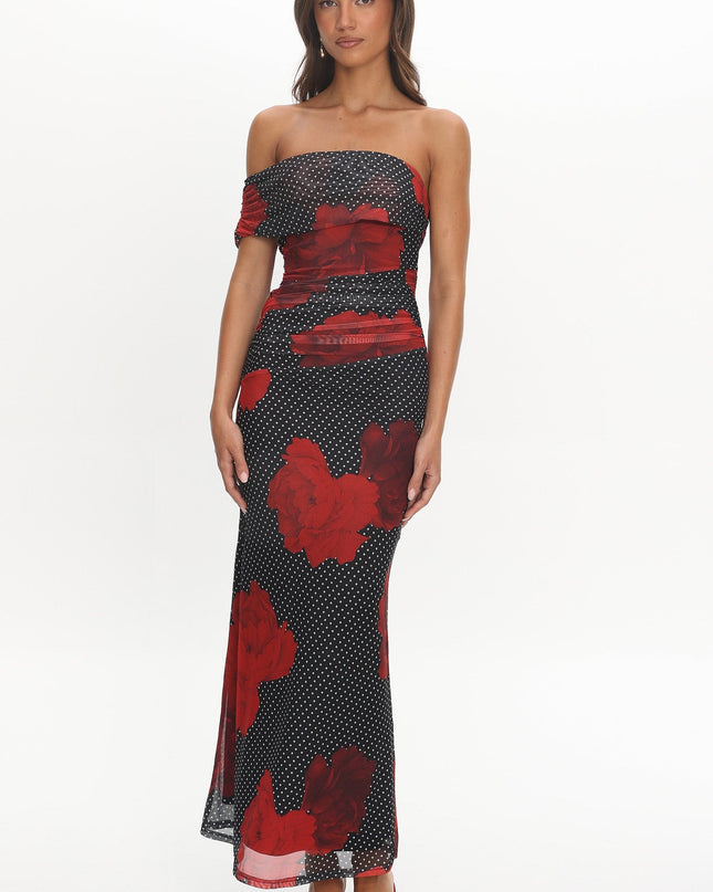 Black One-Shoulder Maxi Dress Rose