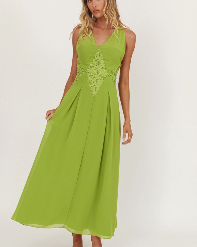 Green Sun Applique Insert Maxi Dress