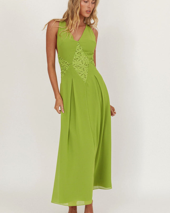 Green Sun Applique Insert Maxi Dress