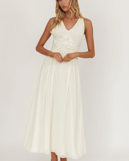 Cream Sun Applique Insert Maxi Dress