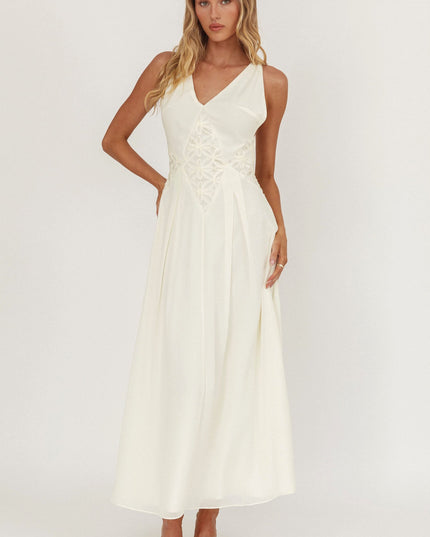 Cream Sun Applique Insert Maxi Dress