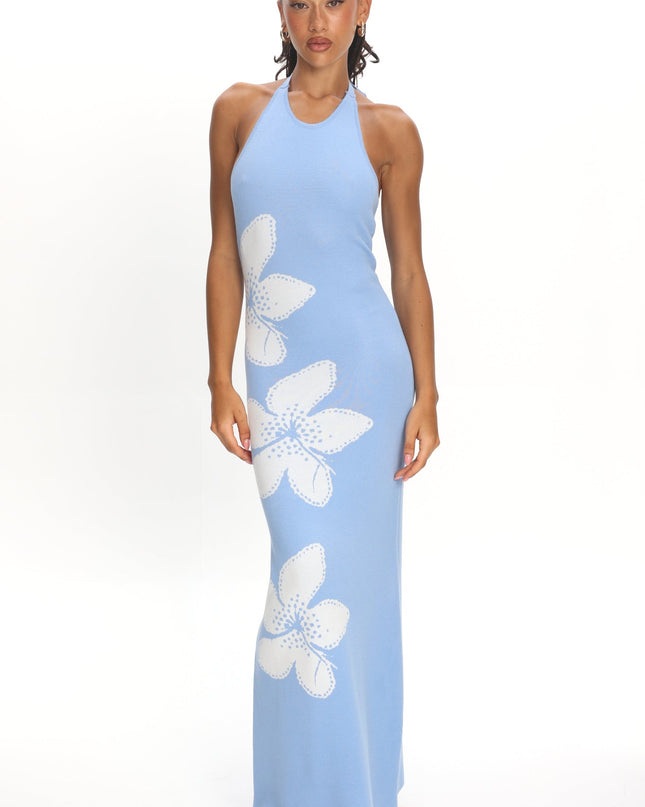 Blue Sun Halterneck Knit Dress Flower