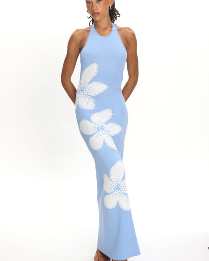 Blue Sun Halterneck Knit Dress Flower