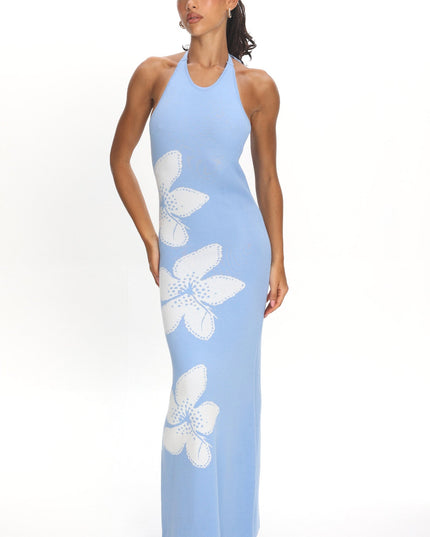 Blue Sun Halterneck Knit Dress Flower