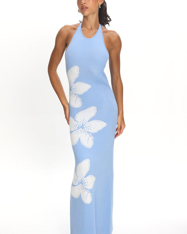 Blue Sun Halterneck Knit Dress Flower