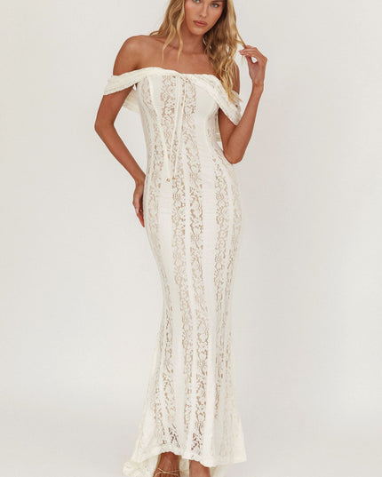 Cream Off-Shoulder Maxi Dress Lace