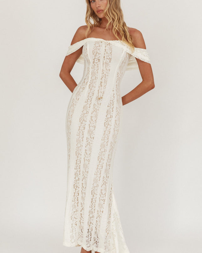 Cream Off-Shoulder Maxi Dress Lace