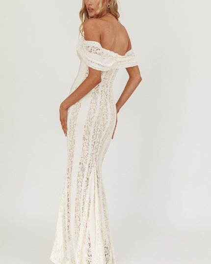 Cream Off-Shoulder Maxi Dress Lace