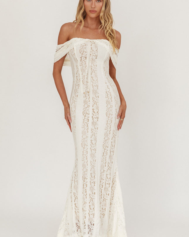 Cream Off-Shoulder Maxi Dress Lace