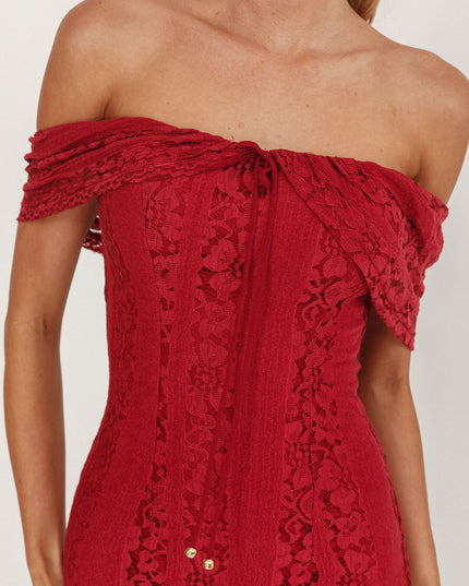 Wine Off-Shoulder Maxi Dress Lace