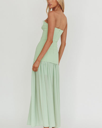 Sage Sweetheart Neckline Sheer Hem Maxi Dress