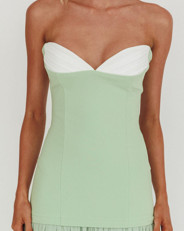 Sage Sweetheart Neckline Sheer Hem Maxi Dress