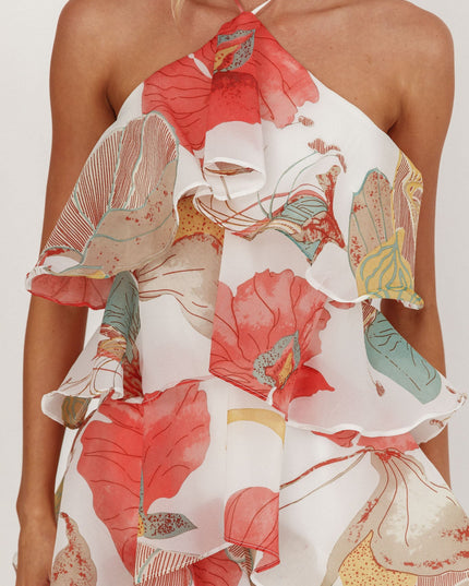 Red Tiered Ruffle Maxi Dress Floral