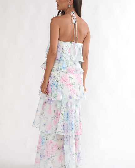 Blue Tiered Ruffle Maxi Dress Hydrangea