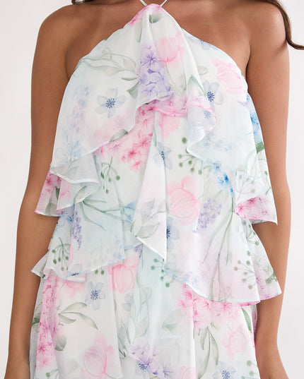 Blue Tiered Ruffle Maxi Dress Hydrangea