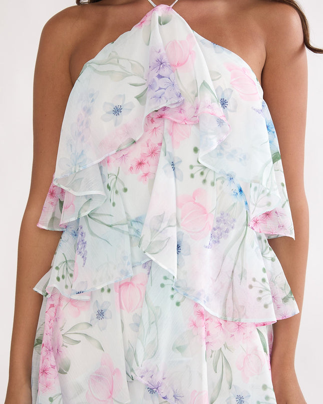 Blue Tiered Ruffle Maxi Dress Hydrangea