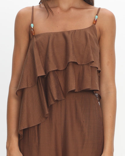 Chocolate Asymmetric Ruffle Jumpsuit