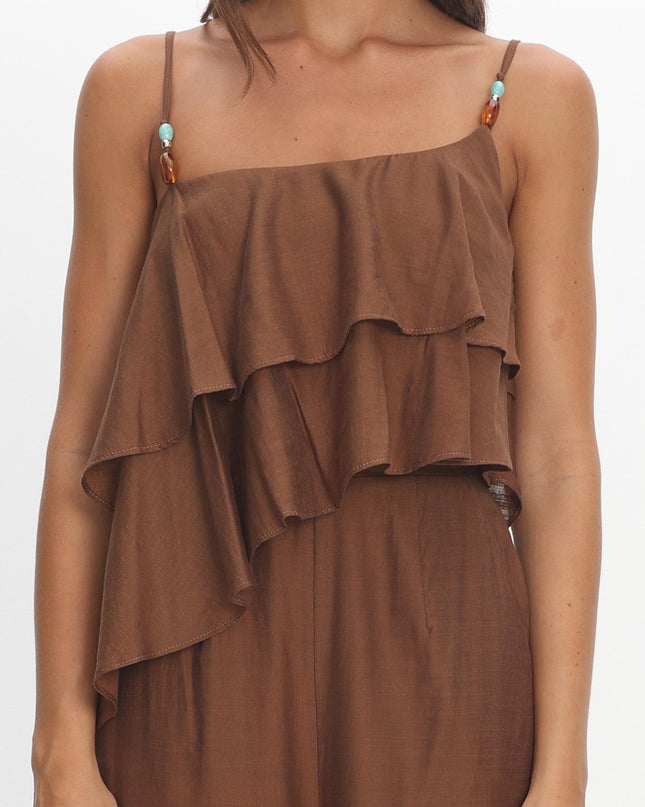 Chocolate Asymmetric Ruffle Jumpsuit