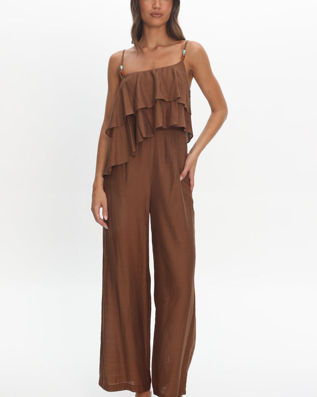 Chocolate Asymmetric Ruffle Jumpsuit