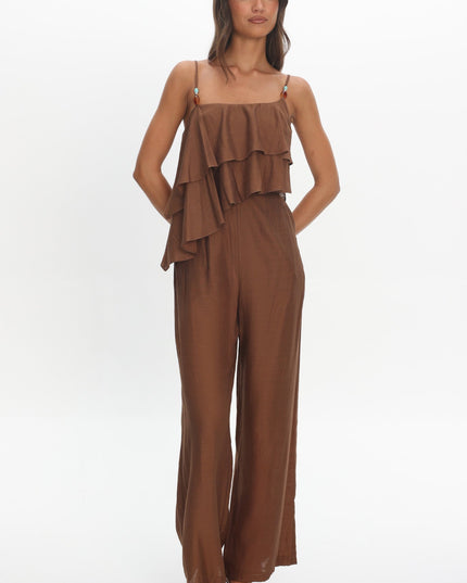 Chocolate Asymmetric Ruffle Jumpsuit