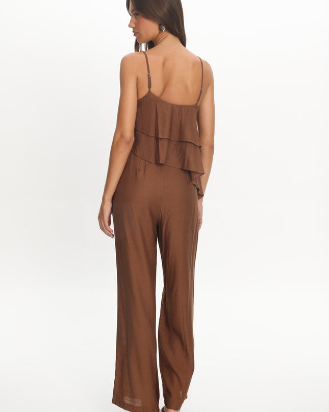 Chocolate Asymmetric Ruffle Jumpsuit