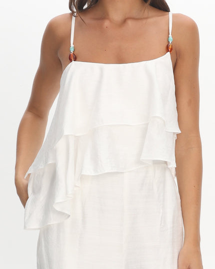 Off White Asymmetric Ruffle Jumpsuit