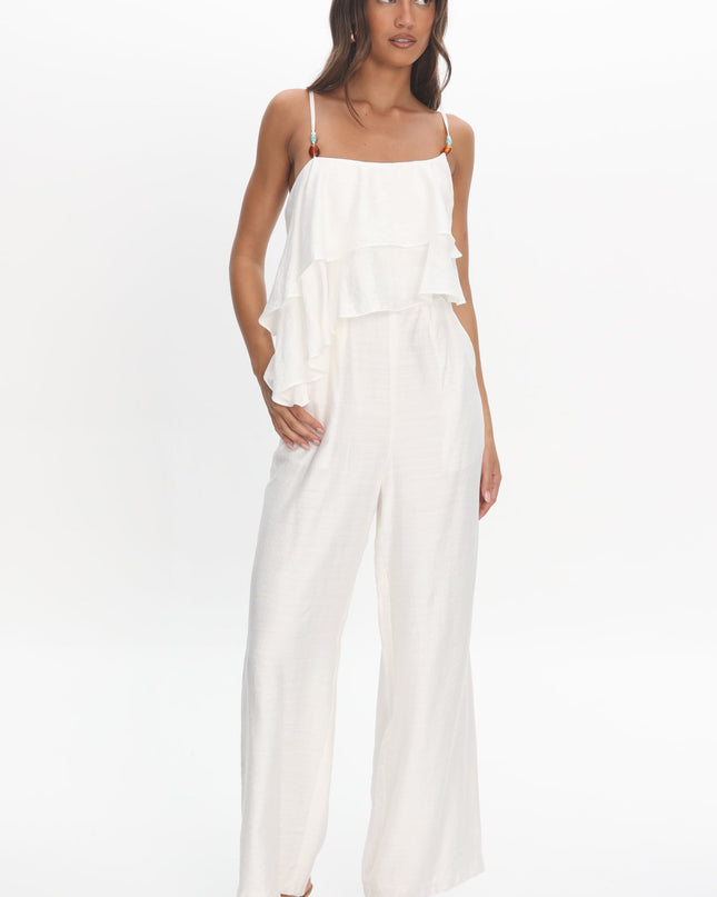 Off White Asymmetric Ruffle Jumpsuit