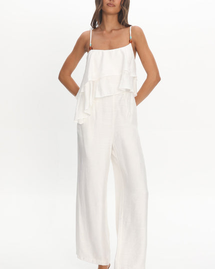 Off White Asymmetric Ruffle Jumpsuit