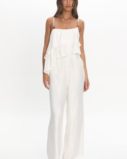 Off White Asymmetric Ruffle Jumpsuit