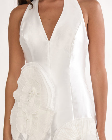 White 3D Ruffle Halter Maxi Dress